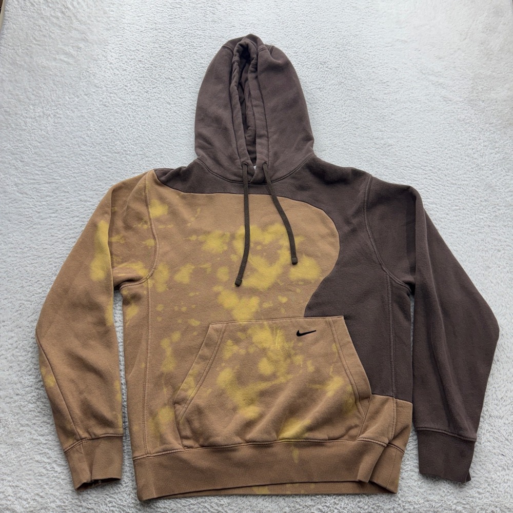 Nike Mens Brown Colorblock Bleach Wash Pullover Hoodie Small